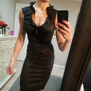 Jade Rouched Black Knee length dress